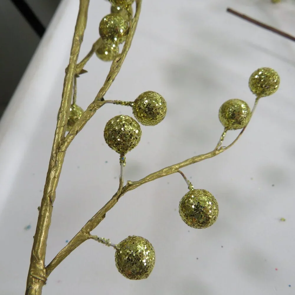 Mixed Gold Floral Stem Glitter Berries Floral Picks